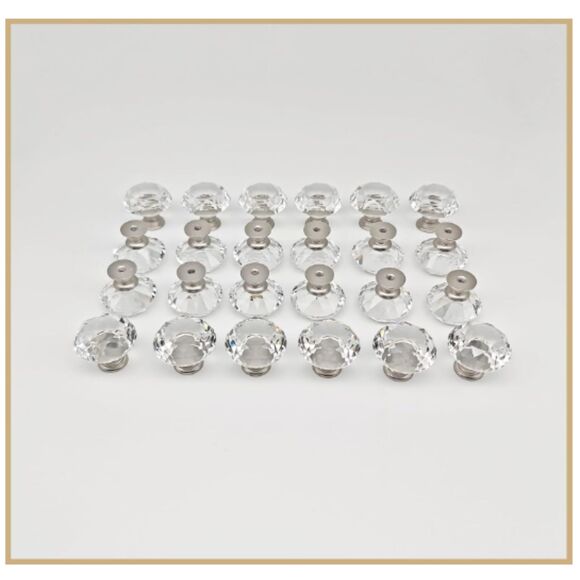 24Pcs 1.2" Small Diamond Glass Cabinet Knobs Brushed Nickel Kitchen Drawer Pulls - Picture 2 of 8